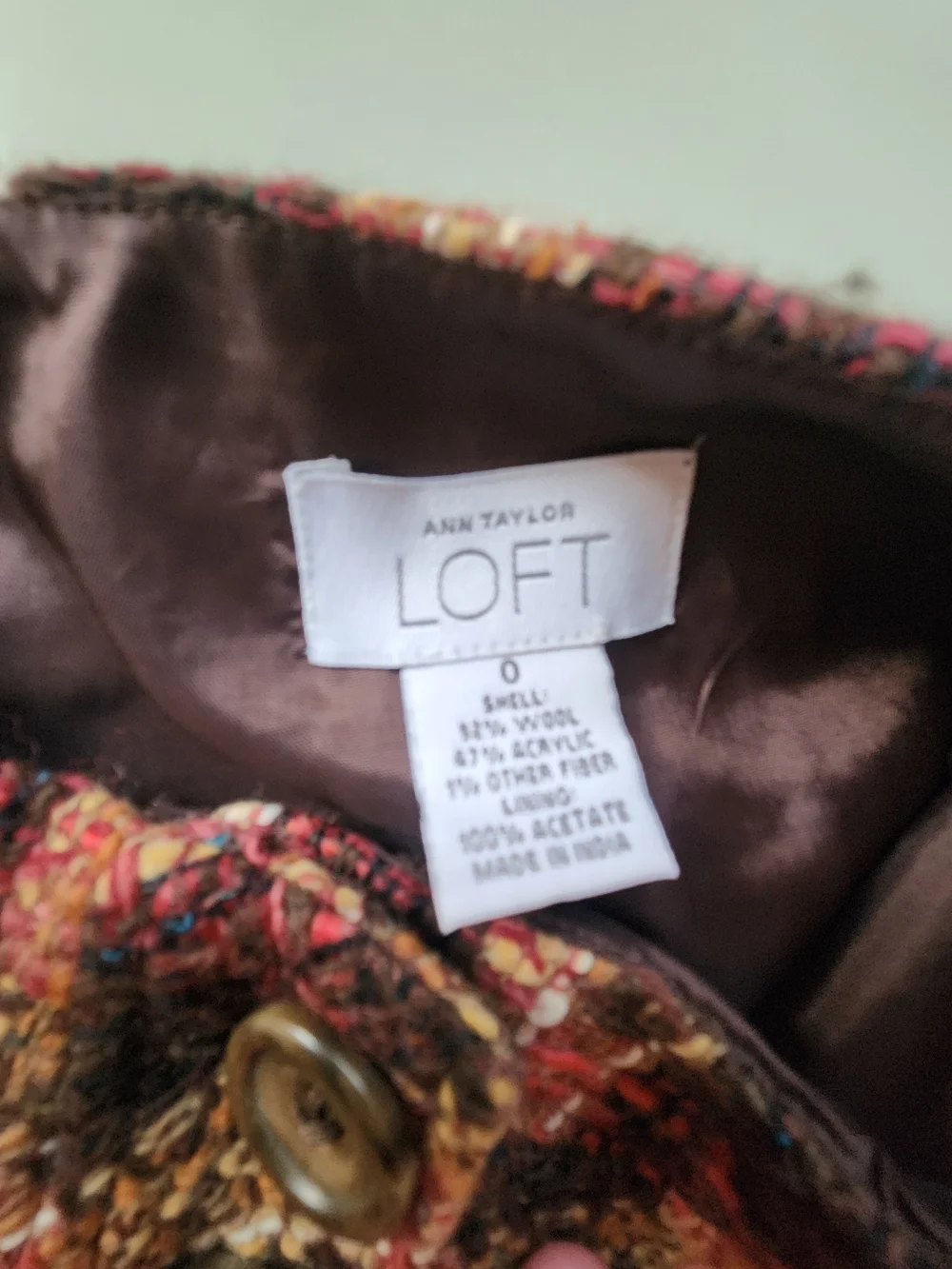LOFT Plaid Tweed Skirt in Pink, Brown & Cream